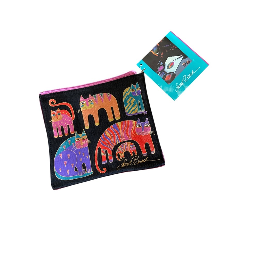 Laurel Burch Vintage Cat Canvas‎ Zipper Pouch Makeup Bag Multi Color NWT